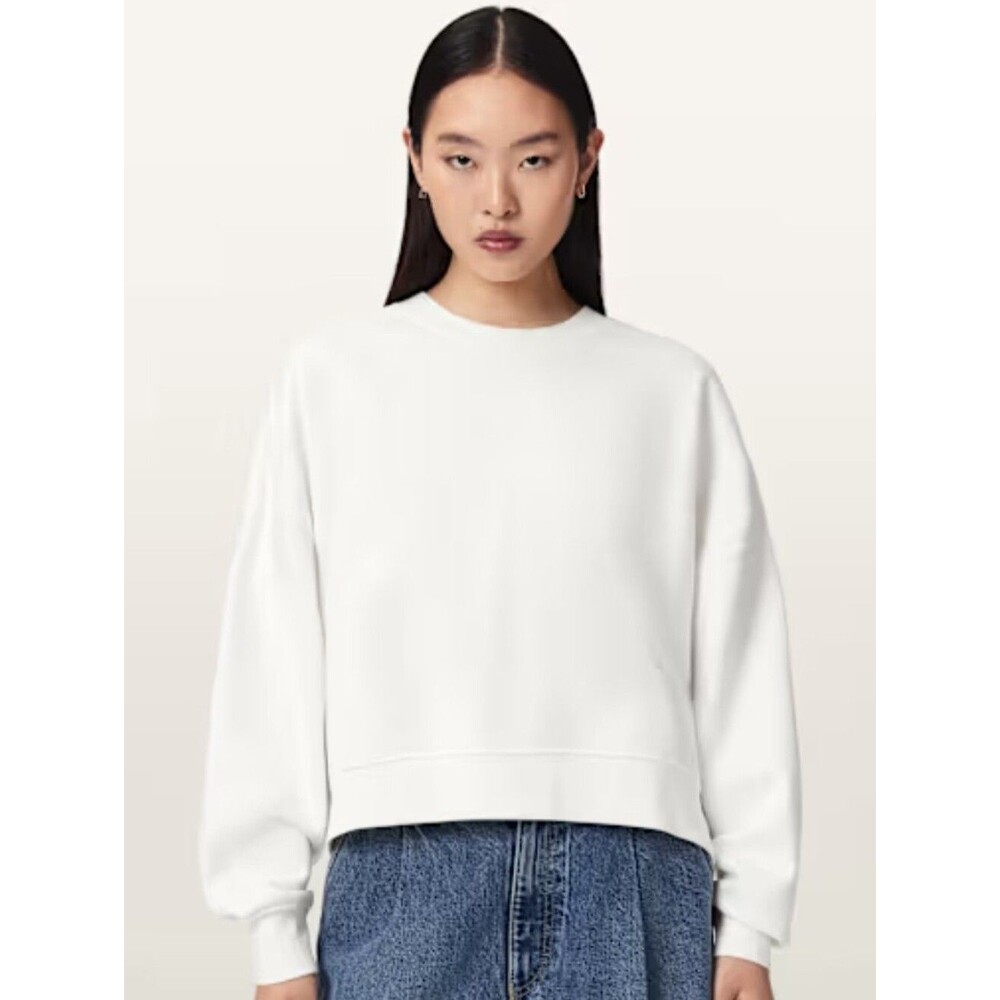 All Saints Deecie Optic White Crewneck Minimalist Lounge Athletic Sweatshirt